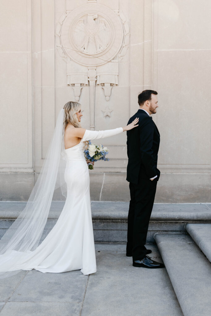 bride and groom first look before the wedding ceremony